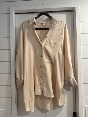 Topshop Cream Textured Button-Front Tunic